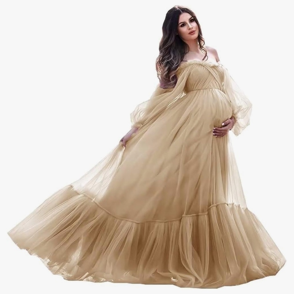 Champagne Off Shoulder Maternity Gown
